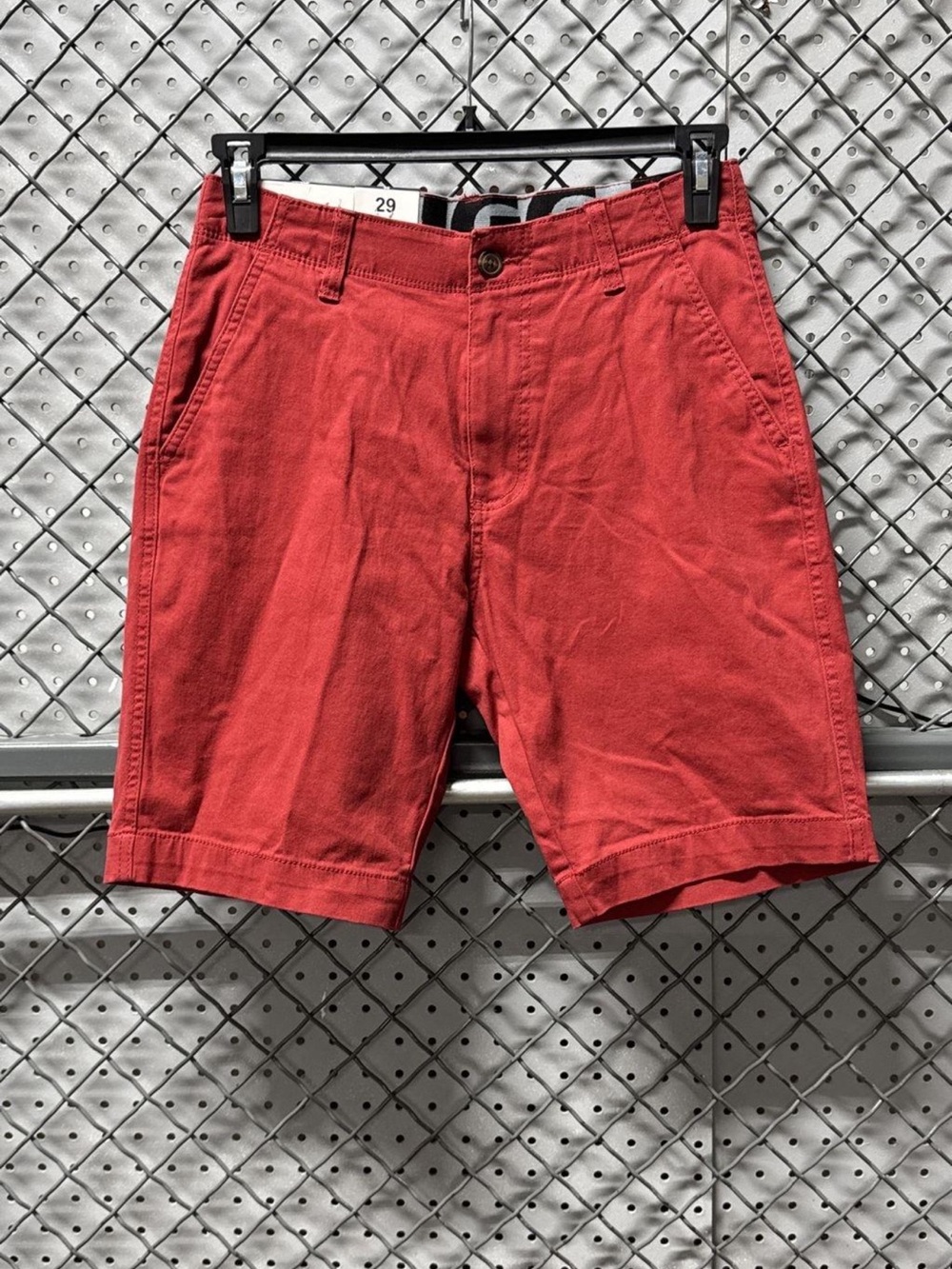Plugg Men's Coral Red Flat-Front Chino Shorts